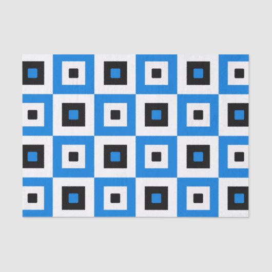 Blue Black and White Checkered Squares Pattern 薄葉紙 (正面)