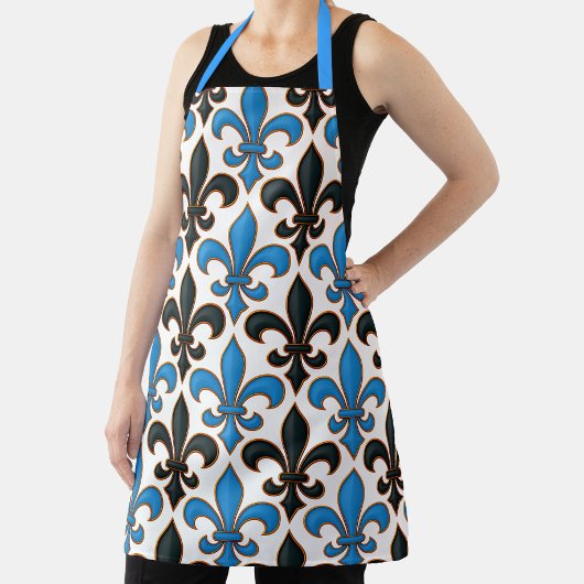 Blue Black Baroque Fleur-de-lis Pattern Design  エプロン