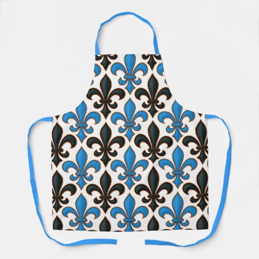 Blue Black Baroque Fleur-de-lis Pattern Design  エプロン (正面)