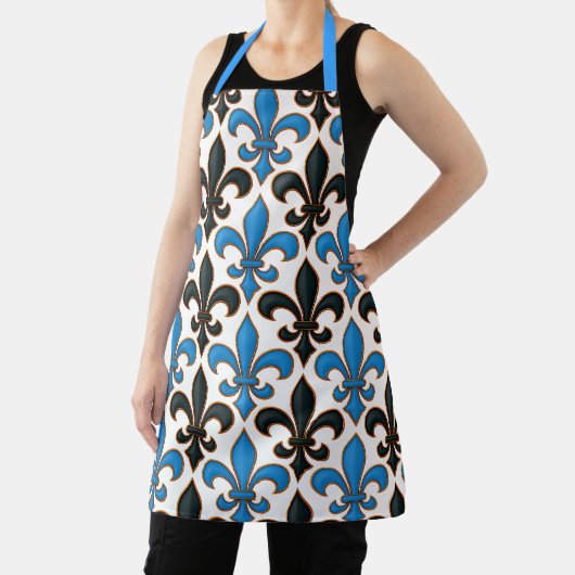Blue Black Baroque Fleur-de-lis Pattern Design  エプロン (インサイチュ)