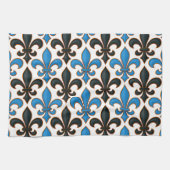 Blue Black Baroque Fleur-de-lis Pattern Design  キッチンタオル (横)
