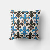 Blue Black Baroque Fleur-de-lis Pattern Design  クッション (裏面)