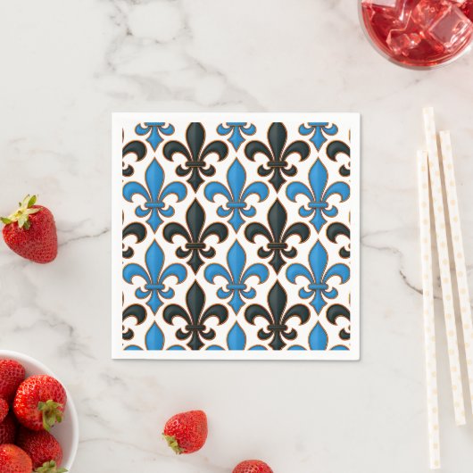Blue Black Baroque Fleur-de-lis Pattern Design スタンダードカクテルナプキン (インサイチュ)
