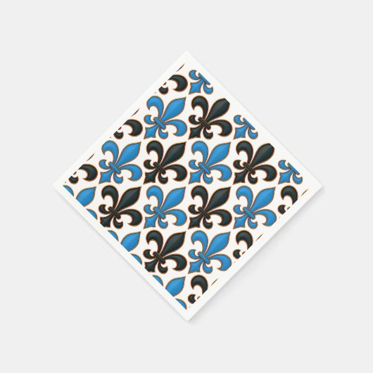 Blue Black Baroque Fleur-de-lis Pattern Design  スタンダードカクテルナプキン (角)