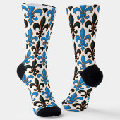 Blue Black Baroque Fleur-de-lis Pattern Design  ソックス
