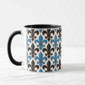 Blue Black Baroque Fleur-de-lis Pattern Design  マグカップ (左)