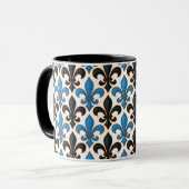 Blue Black Baroque Fleur-de-lis Pattern Design  マグカップ (正面左)