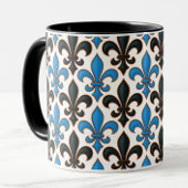 Blue Black Baroque Fleur-de-lis Pattern Design  マグカップ