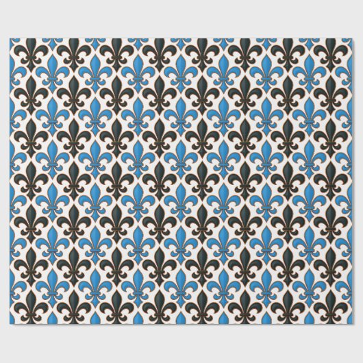 Blue Black Baroque Fleur-de-lis Pattern Design  ラッピングペーパー (フラット)
