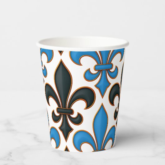 Blue Black Baroque Fleur-de-lis Pattern Design  紙コップ (裏面)