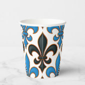 Blue Black Baroque Fleur-de-lis Pattern Design  紙コップ (右)