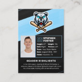 Blue & Black Baseball Trading Card, Baseball Card コーリングカード (裏面)