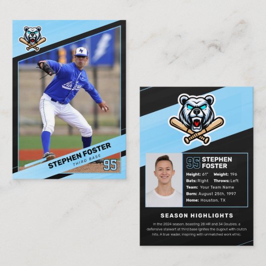 Blue & Black Baseball Trading Card, Baseball Card コーリングカード (正面/裏面)