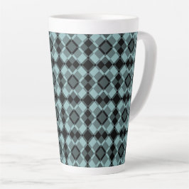 Blue Black Checker Argyle Pattern カフェラテマグ