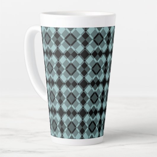 Blue Black Checker Argyle Pattern カフェラテマグ (左アングル)