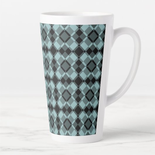 Blue Black Checker Argyle Pattern カフェラテマグ (右)