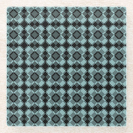 Blue Black Checker Argyle Pattern ガラスコースター