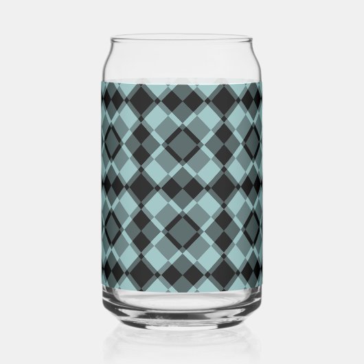 Blue Black Checker Argyle Pattern ガラス缶 (裏面)