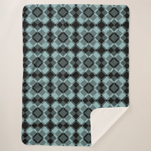 Blue Black Checker Argyle Pattern シェルパブランケット (正面)