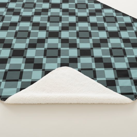Blue Black Checker Argyle Pattern シェルパブランケット (3/4)