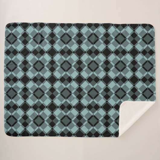 Blue Black Checker Argyle Pattern シェルパブランケット (正面(横))