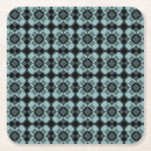 Blue Black Checker Argyle Pattern スクエアペーパーコースター (正面)