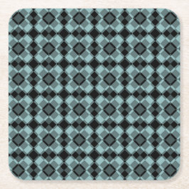 Blue Black Checker Argyle Pattern スクエアペーパーコースター