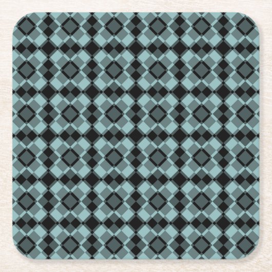 Blue Black Checker Argyle Pattern スクエアペーパーコースター (正面)