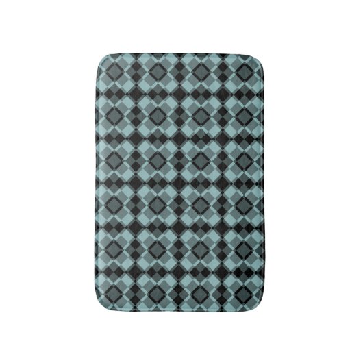 Blue Black Checker Argyle Pattern バスマット (正面縦)