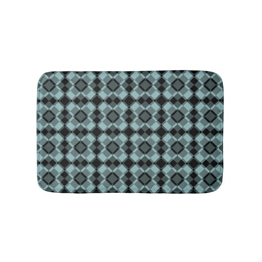 Blue Black Checker Argyle Pattern バスマット (正面)