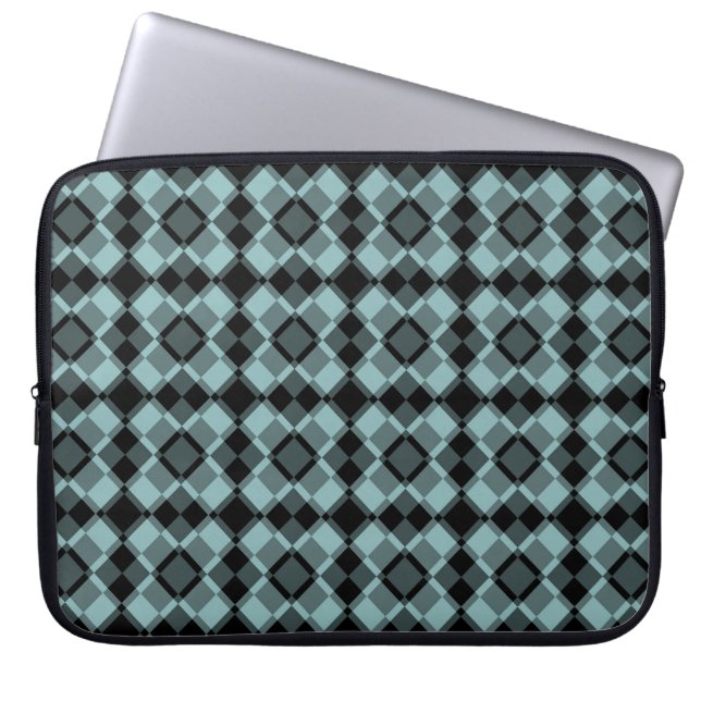 Blue Black Checker Argyle Pattern ラップトップスリーブ (正面)