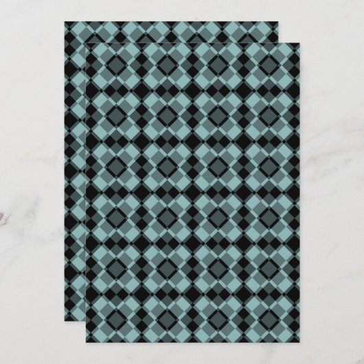 Blue Black Checker Argyle Pattern 招待状 (正面/裏面)