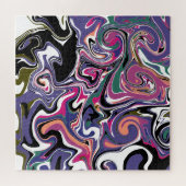 Blue, Black, Coral, White Swirls Marble Like Art  ジグソーパズル (横)