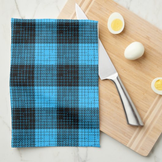  Blue Black Crosshatch Buffalo Check キッチンタオル (四つ折り)