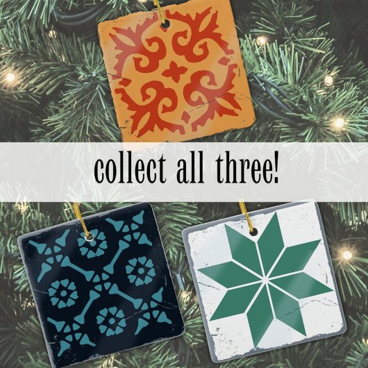 Blue Black Geometric Tile Board Game Distressed  セラミックオーナメント