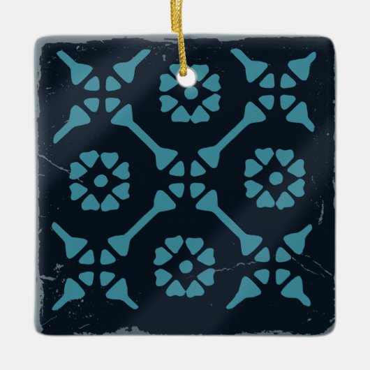 Blue Black Geometric Tile Board Game Distressed セラミックオーナメント (正面)