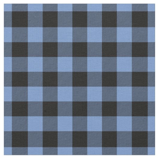 Blue & Black Gingham Plaid ファブリック (クローズアップ)