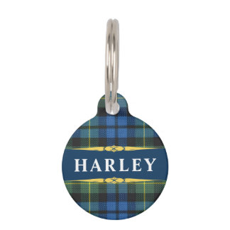 Blue Black Gold Tartan Plaid Personalized ペット　ネームタグ
