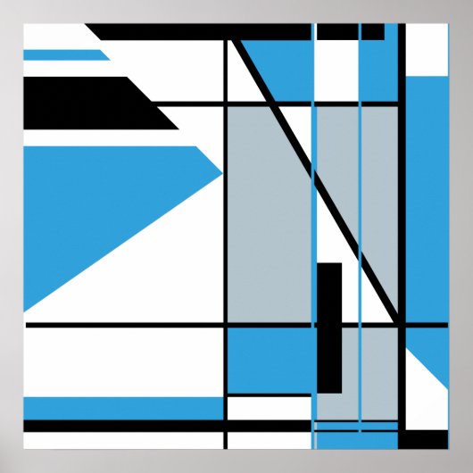 Blue Black Gray on White Abstract Mosaic-like Look ポスター (正面)