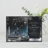 Blue & Black Limo Night in the City Birthday Party 招待状 (スタンド正面)