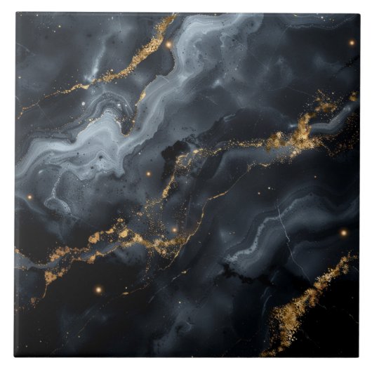 Blue-Black Marble Gold Glitter ID1172b タイル (正面)