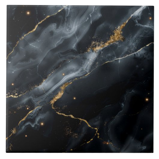 Blue-Black Marble Gold Glitter ID1172c タイル (正面)