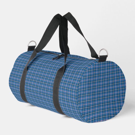 Blue Black Plaid Classic Pattern ダッフルバッグ (左コーナー)
