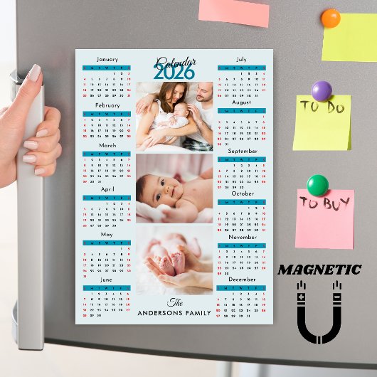 Blue Black Red 2026 Calendar Photo Collage Magnet