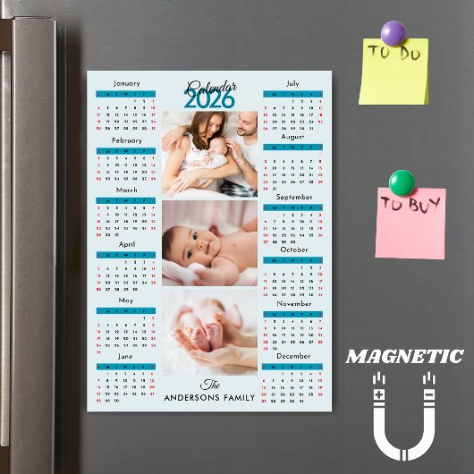 Blue Black Red 2026 Calendar Photo Collage Magnet