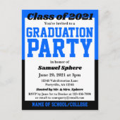 Blue Black School Colors Graduation Invitation 案内ポストカード (正面)