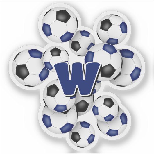 blue black soccer balls sticker with monogram シール (正面)