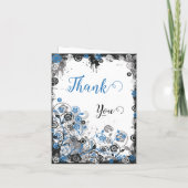 Blue & Black Splatter Floral Thank You Card サンキューカード (裏面)