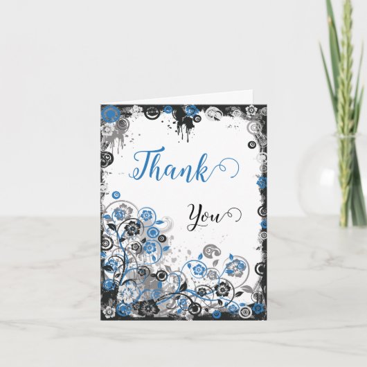 Blue & Black Splatter Floral Thank You Card サンキューカード (正面)