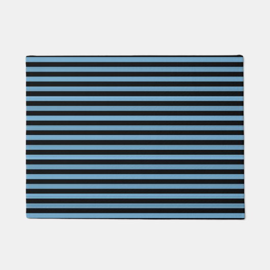 Blue Black Stripes Seamless Pattern ドアマット (正面)